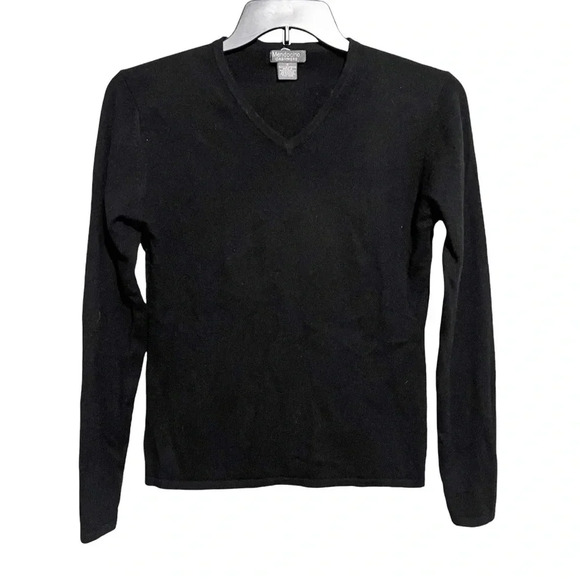 Mendocino Cashmere Womens Knit Cashmere Sweater Sz Small Black V Neck Pullover - Picture 1 of 7